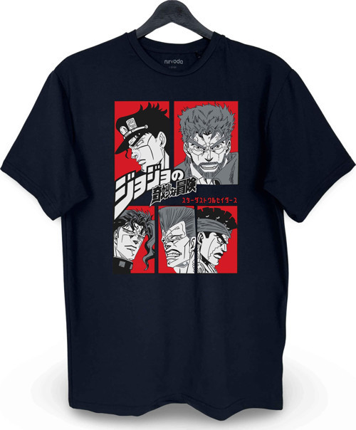 JoJos Bizarre Adventure Baskılı Loose Fit Bisiklet Yaka Unisex Tişört Anime Manga