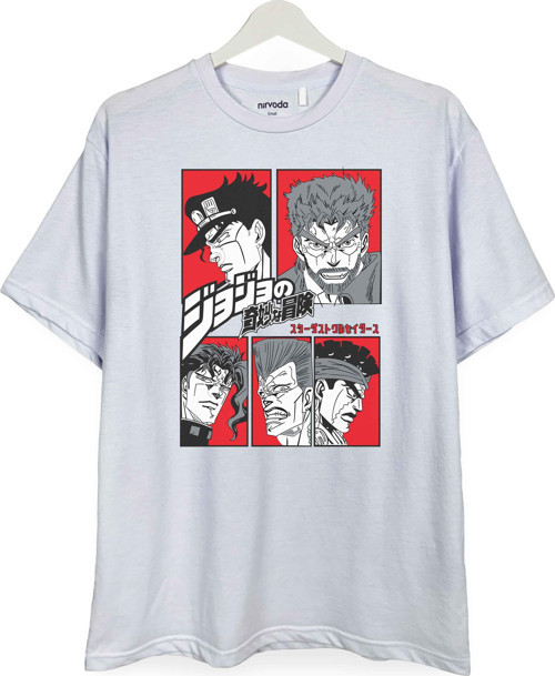 JoJos Bizarre Adventure Baskılı Loose Fit Bisiklet Yaka Unisex Tişört Anime Manga