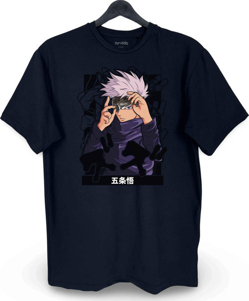 Karanlık Satoru Gojo Jujutsu Kaisen Baskılı Loose Fit Bisiklet Yaka Unisex Tişört