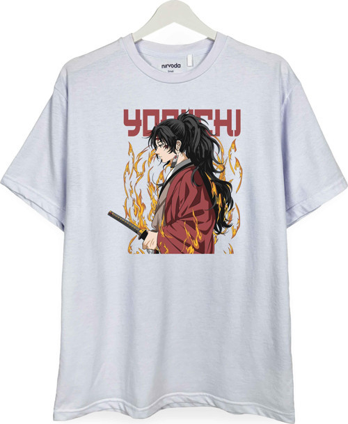 Tsugikuni Yoriichi Kimetsu no Yaiba Baskılı Loose Fit Bisiklet Yaka Unisex Tişört Anime Manga