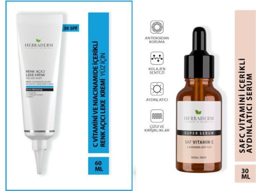 Renk Açıcı Yüz Leke Kremi 55 ml+Saf Vıtamın C Serum 30 Ml
