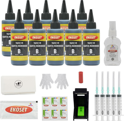 Ekokartuş Dolum seti hp 304 302 301 300 uyumlu Siyah 10'lu set