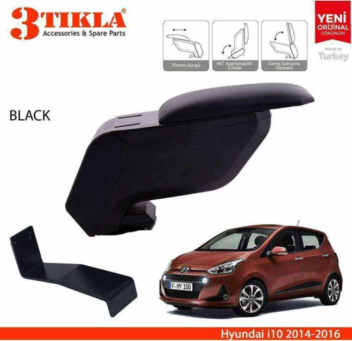 Hyundai i10 2013-2019 Delmesiz Çelik Ayaklı Siyah Kolçak Kol Dayama