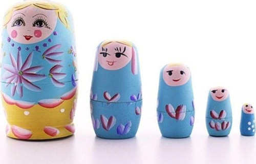 Ahşap Tombul Iç Içe Matruşka Bebek Mavi 1 Set 5li Büyük Boy