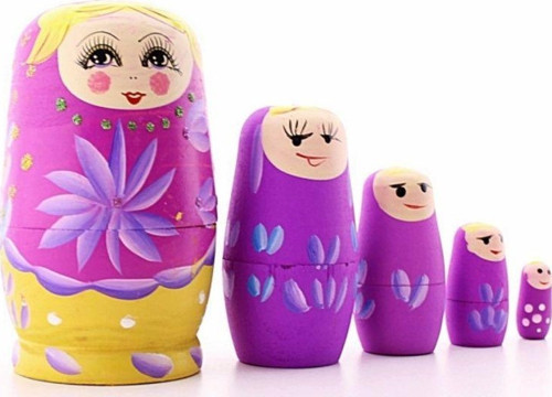 Ahşap Tombul Iç Içe Matruşka Bebek Pembe Set 5li Büyük Boy