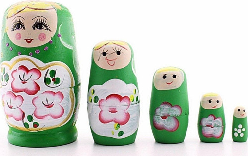 Ahşap Tombul Iç Içe Matruşka Bebek Yeşil Set 5li Büyük Boy