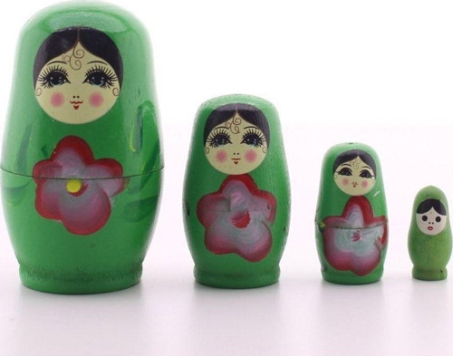 Dekoratif Ahşap Tombul Iç Içe Matruşka Bebek Yeşil Set 4lü