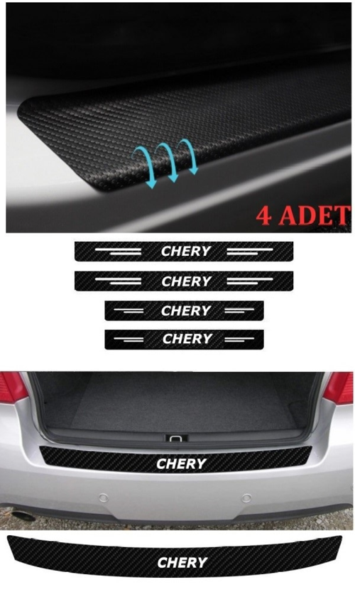 Chery Alia İçin Uyumlu Aksesuar Oto Bağaj Ve Kapı Eşiği Sticker Set Karbon
