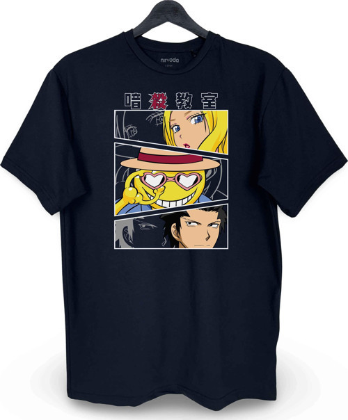 Assassination Classroom Baskılı Tişört Unisex Bol Kalıp Bisiklet Yaka Siyah