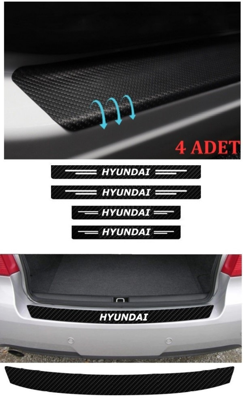 Hyundai İ10 İçin Uyumlu Aksesuar Oto Bağaj Ve Kapı Eşiği Sticker Set Karbon