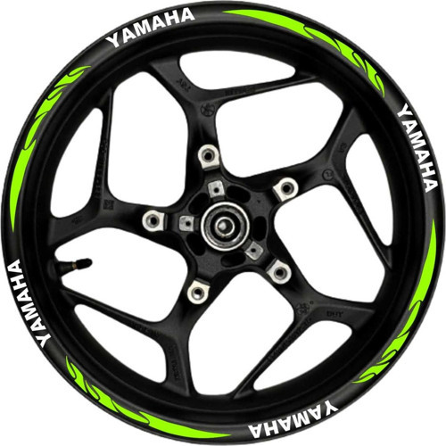 Motosiklet Jant Şeridi Yamaha Beyaz Yazılı Neon (Fıstık Yeşili) Pençe Şeritli Sağ-Sol/Ön-Arka