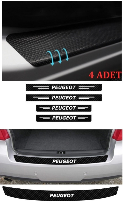 Peugeot 207 İçin Uyumlu Aksesuar Oto Bağaj Ve Kapı Eşiği Sticker Set Karbon