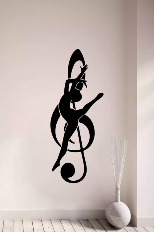 Sol Anahtarı Ve Dansçı Müzisyen Kız Duvar Dekor Sticker 90 x 40 cm