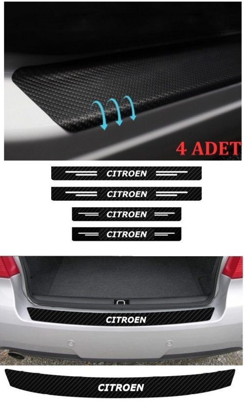 Citroen C1 İçin Uyumlu Aksesuar Oto Bağaj Ve Kapı Eşiği Sticker Set Karbon