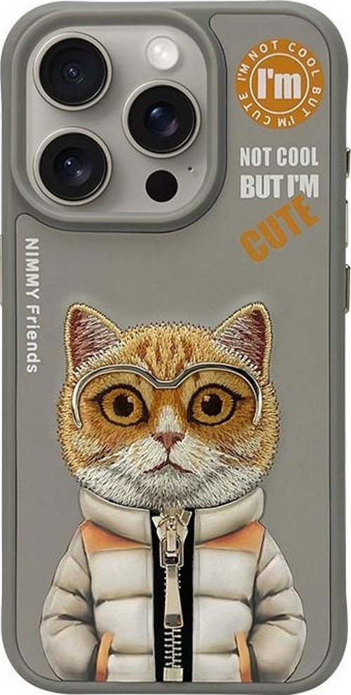 iPhone 15 Pro Max Uyumlu Little Hipster Man Series Gri Nakış İşlemeli Telefon Kılıfı