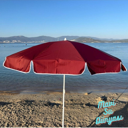 Plaj Şemsiyesi Bordo Renk Deniz, Balkon, Bahçe (Bidonsuz) 2 Metre, 10 Telli