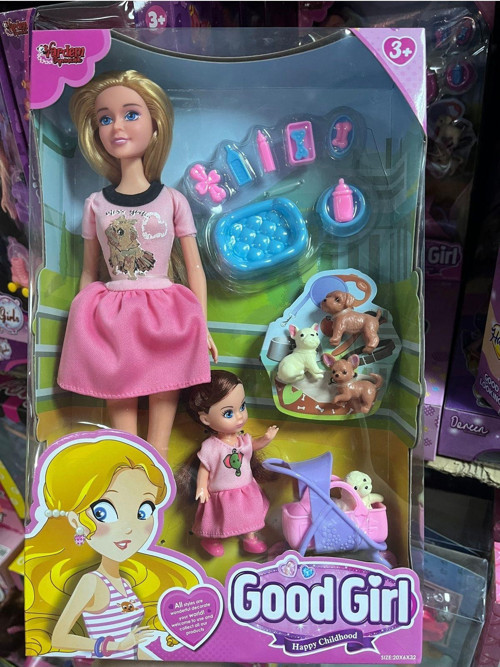 Anne Kız Pet Shopta Pembe Elbiseli 29 Cm