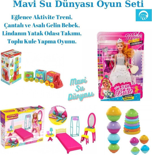 Aktivite Treni,Gelin Bebek,Linda Yatak Odası ve Toplu Kule Oyunu Oyun Seti