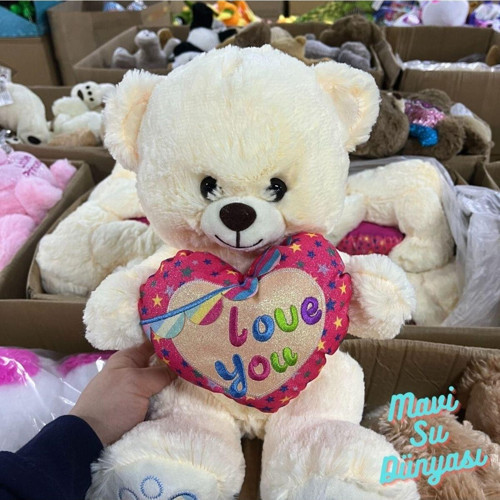 Peluş 30 Cm Kalpli Beyaz Ayıcık Love You