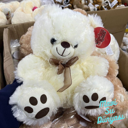 Peluş 30 Cm Kurdelali Beyaz Renk Ayıcık