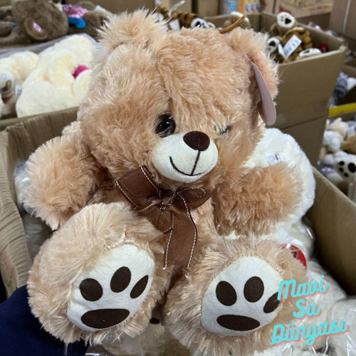 Peluş 30 Cm Kurdelali Kahverengi Renk Ayıcık