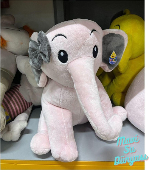 Peluş Pembe Kurdaleli Nazlı Fil 50 Cm