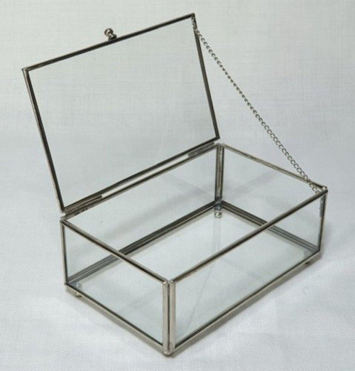 Camlı Metal Kaplama Gümüş Kutu 14x24 Cm