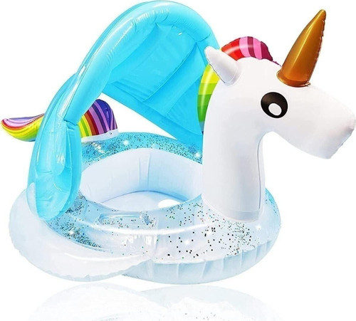 Tuengi Store 0-3 Yaş Simli Beyaz Renk Unicorn Simit Gölgelikli Bebek Simidi Oturaklı Deniz Havuz Si