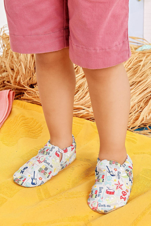 Boys Rock Kaydırmaz Taban Bebek Yazlık Patik Mavi , Ev Botu Terliği Kreş Ayakkabısı Panduf F-824