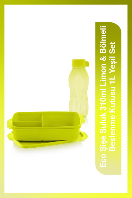 Eco Şişe Suluk 310ml Limon & Bölmeli Beslenme Kutusu 1L Yeşil Set
