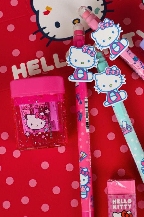 YENİ SEZON LİSANSLI HELLO KITTY VERSATİL UÇLU KALEM 0.7 MM,ÇİFT BIÇAKLI OVAL Kalemtıraş VE SİLGİ SETİ