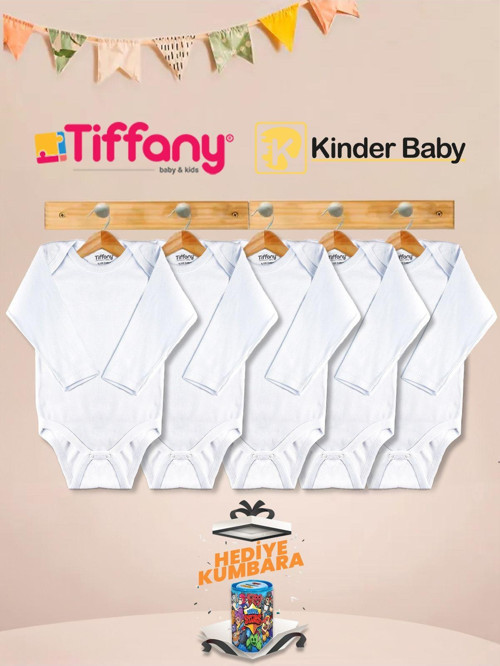 Tiffany Zarf Yaka Uzun Kol Pamuk 5'li Atlet Zıbın Çıtçıtlı Bebek Body