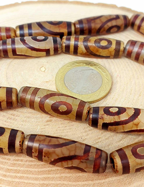 2 Göz Tibet Akik Taşı Silindir Kesim 10x30mm/adet (45798-1)