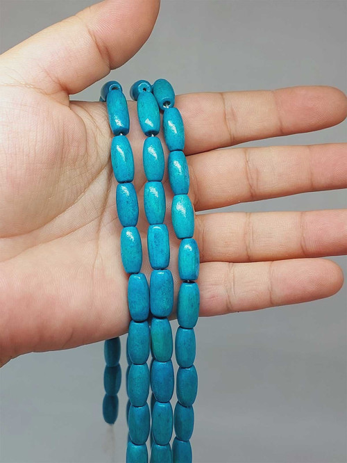 Bileklik Boy Ahşap Silindir Kesim Yarım Dizi 7*14mm Mavi (51434) (18CM UZUNLUĞUNDADIR)
