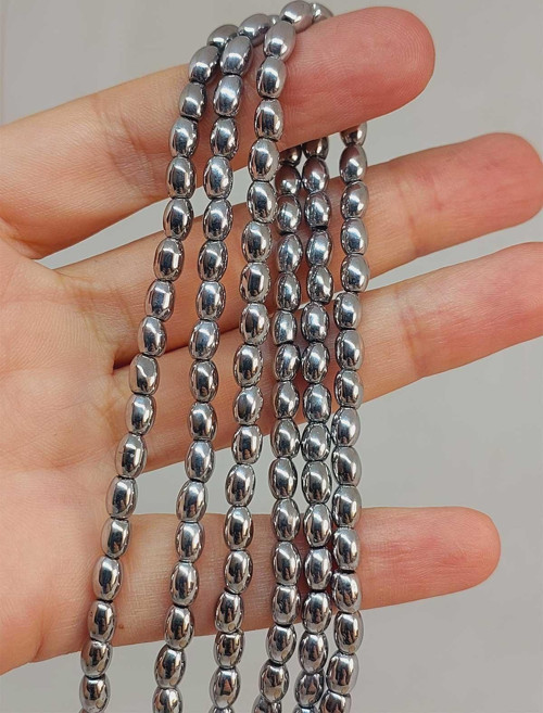 Bileklik Boy Hematit Taşı Arpa Kesim Yarım Dizi 4*5.5mm (49640) (18CM UZUNLUĞUNDADIR)