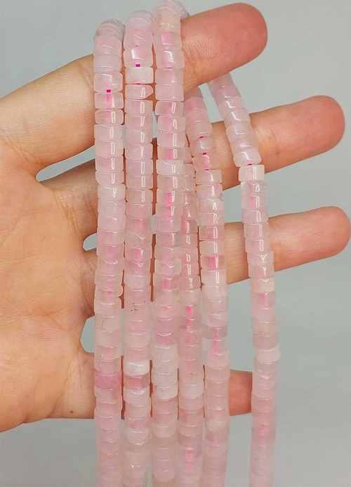 Bileklik Boy Pembe Kuvars Taşı Şekilli 3x6mm Yarım Dizi (49358) (18CM UZUNLUĞUNDADIR)