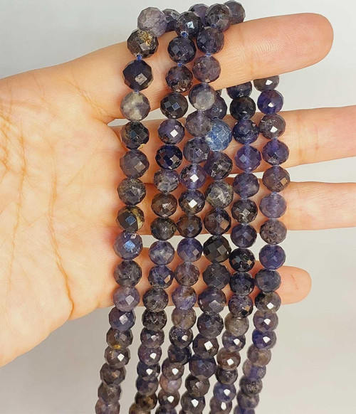 Bileklik Boy Su Safiri (İYOLİT) Taşı Faset Kesim 7-7.5mm Aralığı Yarım Dizi (18CM UZUNLUĞUNDADIR)