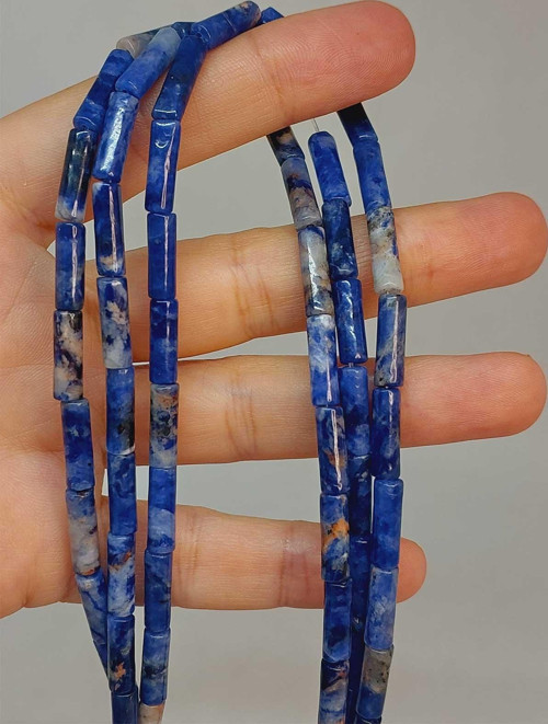Bileklik Boy Sodalit Taşı Silindir Kesim 4x12.5mm Yarım Dizi (49364) (18CM UZUNLUĞUNDADIR)