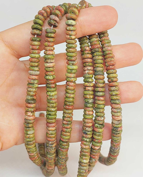Bileklik Boy Unakit Taşı Rondela Kesim 6x1.5mm Yarım Dizi (49406) (18CM UZUNLUĞUNDADIR)