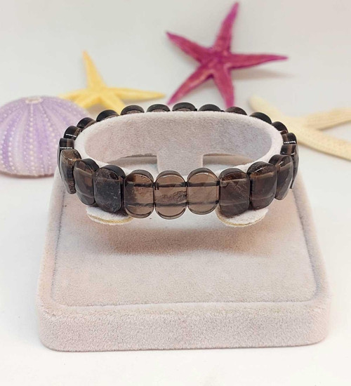 Dumanlı Kuvars Taşı Oval Kesim Unisex Bileklik (46084)