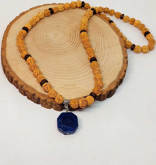 Sodalit Taşlı Rudraksha Tohum Kolye Dolama Bileklik 8mm (49728)
