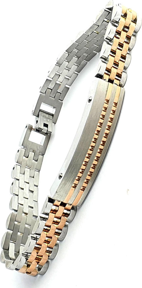 Rose Gold Ve Gümüş Rengi Detaylı Çelik Erkek Bileklik