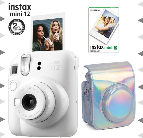 Mini 12 Beyaz Fotoğraf Makinesi-10'lu Film Ve Parlak Kılıf Seti