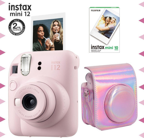 Fujifilm Instax Mini 12 Pembe Fotoğraf Makinesi-10'lu Film Ve Parlak Kılıf Seti