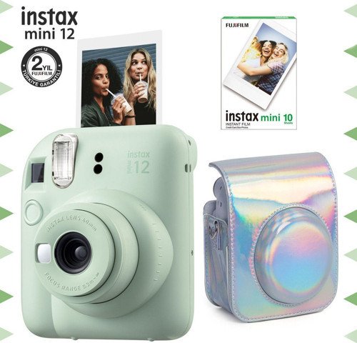 Fujifilm Instax Mini 12 Yeşil Fotoğraf Makinesi-10'lu Film Ve Parlak Kılıf Seti