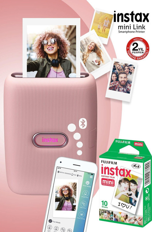 Instax Mini Link Pembe Akıllı Telefon Yazıcısı Ve 10'lu Mini Film
