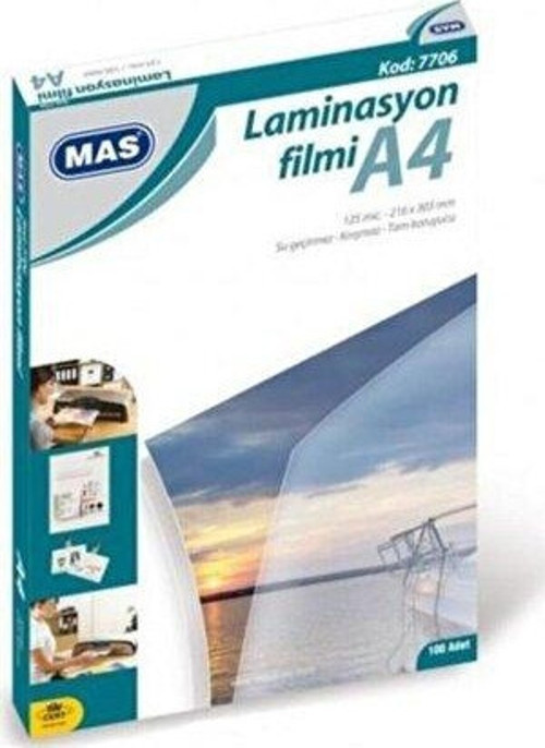 Mas A4 Laminasyon Filmi 100 Adet (125 Mic.-216x303 Mm)