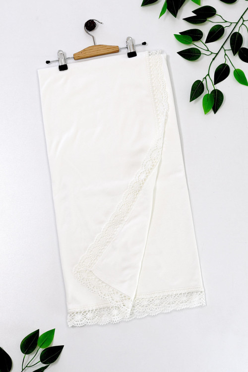 Kız Bebek Çift Katlı Natural Dantelli Lüks Penye Battaniye STL6698