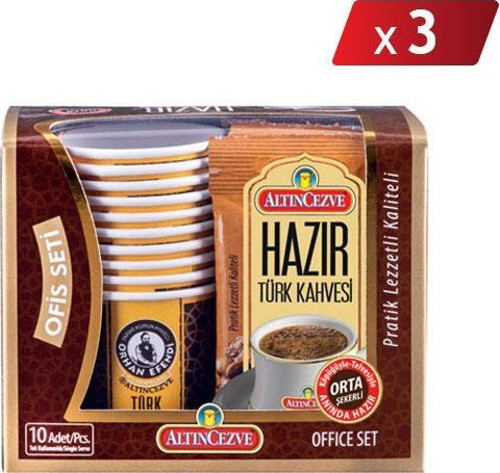 Altın Cezve Hazır Türk Kahvesi Ofis Seti Orta Şekerli 10 x 9 Gr - 3LÜ PAKET