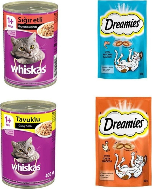 Whiskas Kedi Ödül Maması 2 x 60 Gr Whiskas Konserve Kedi Maması Biftekli Tavuklu 400 Gr